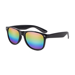 S53236 - Black Iconic Sunglasses w/Rainbow Mirror Lens